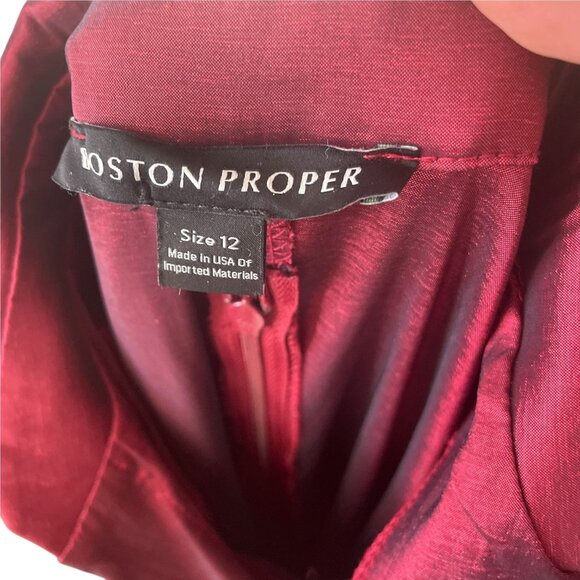 Boston Proper Maroon Red Button Up Shirt Midi Dress Taffeta SZ 12 - Picture 8 of 8